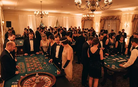 Themed casino night with styled croupiers and props